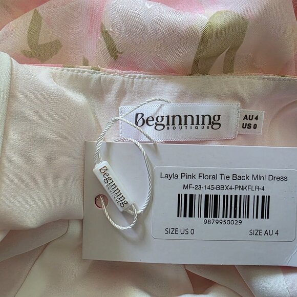 Beginning Boutique Layla Pink Floral Tie Back Mini Dress US Size 0 NWT - Picture 11 of 11